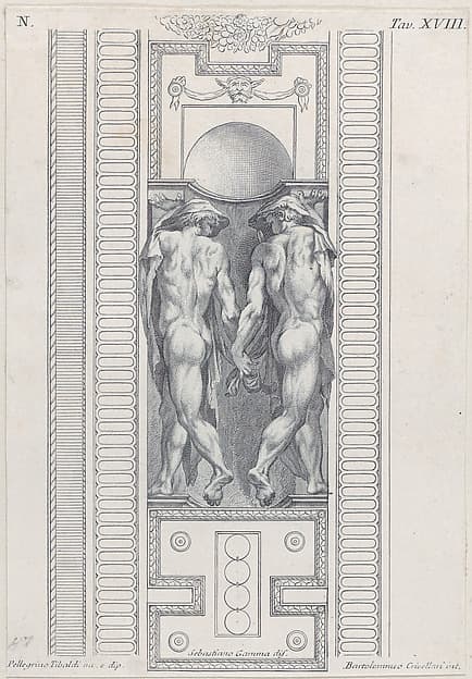 Plate 18: two nude figures wearing veils, seen from behind