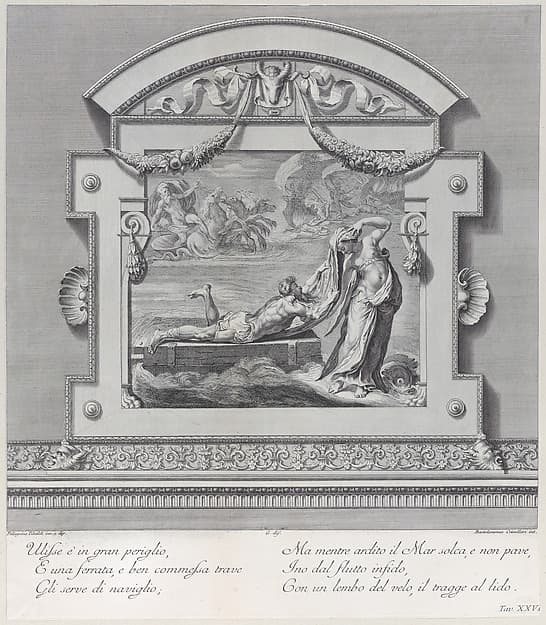 Plate 26: Ulysses escaping on a raft with the aid of the sea deity Leucothea