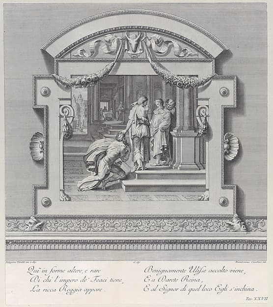 Plate 27: Ulysses received by Alcinous king of Phoeacia and his Queen Areta after his shipwreck