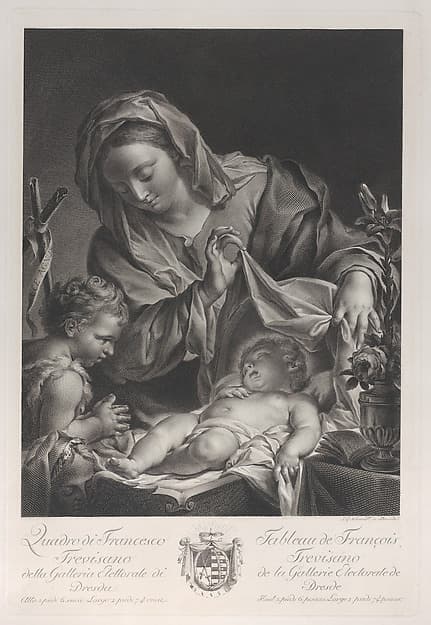 The Virgin and child with the infant Saint John the Baptist, with the Christ child lying on her lap and turning to kiss the Baptist