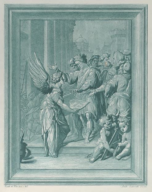 An angel directing the construction of a building