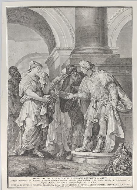 Daniel argues with the elders while Susanna stands at left