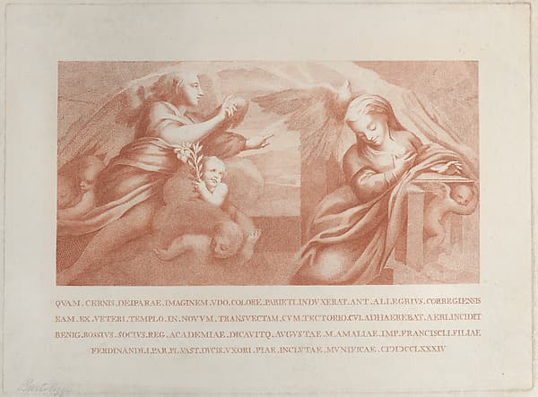 The Annunciation, with Gabriel at left and the Virgin at right