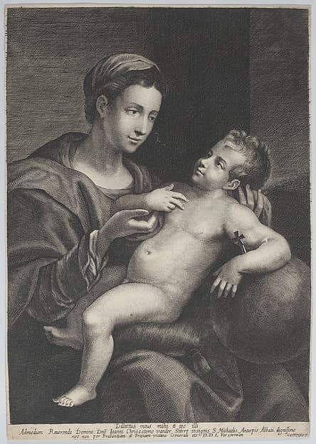 Virgin and Child, with the Christ child leaning against an orb