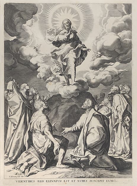 The Ascension, with Christ standing atop a rock at center