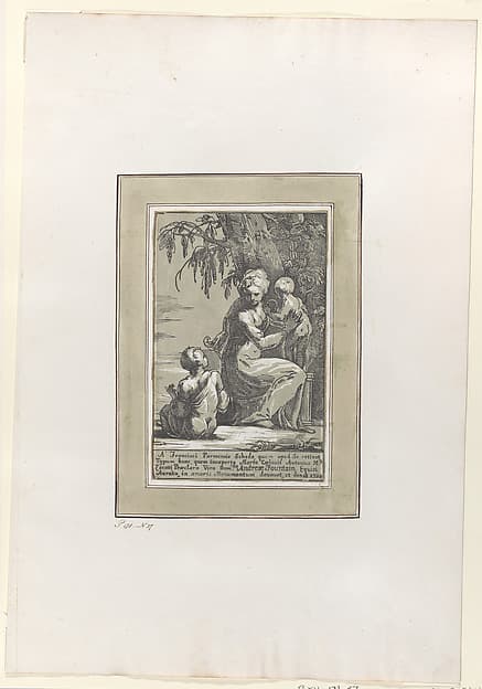 A Woman Standing at the Foot of a Tree Holding an Infant, with a Seated Boy