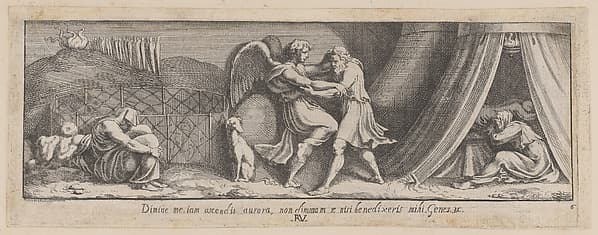 Plate 6: Jacob Wrestling with the Angel, from Genesis 32, after a lost fresco in the basamento of Bay 6 of the Vatican Loggia