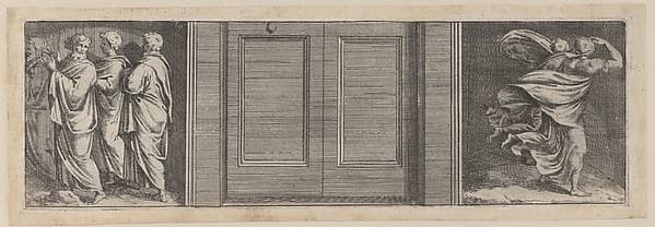 Plate 10: Three figures at left and two figures running at right, after a lost fresco in the basamento of Bay 9 in the Vatican Loggia