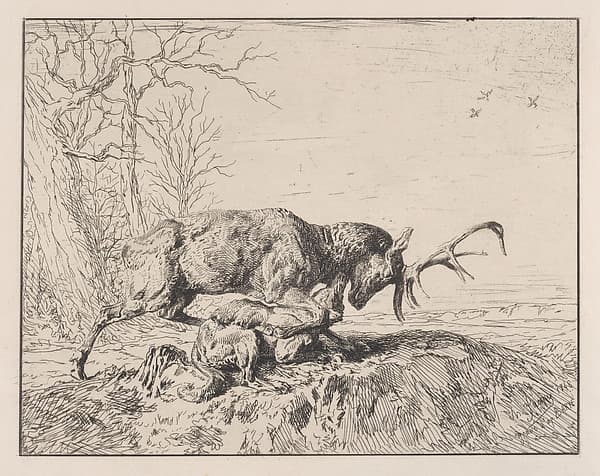 Stag Fighting a Wolf, after Antoine Louis Barye