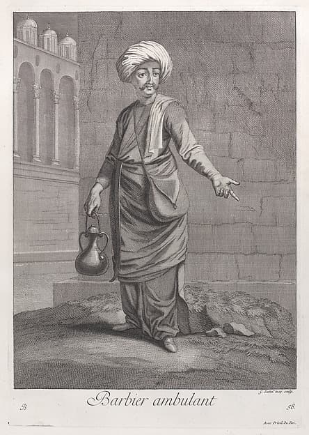 Barbier ambulant, plate 58 from "Recueil de cent estampes représentent differentes nations du Levant"