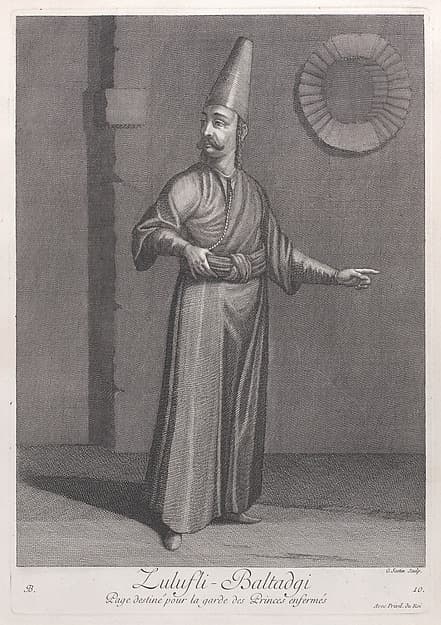 Zulufli-Baltadgi, Page destiné pour la garde des Princes enfermés, plate 10 from "Recueil de cent estampes représentent differentes nations du Levant"