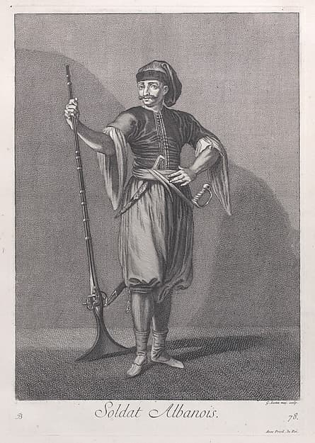 Soldat Albanois, plate 78 from "Recueil de cent estampes représentent differentes nations du Levant"