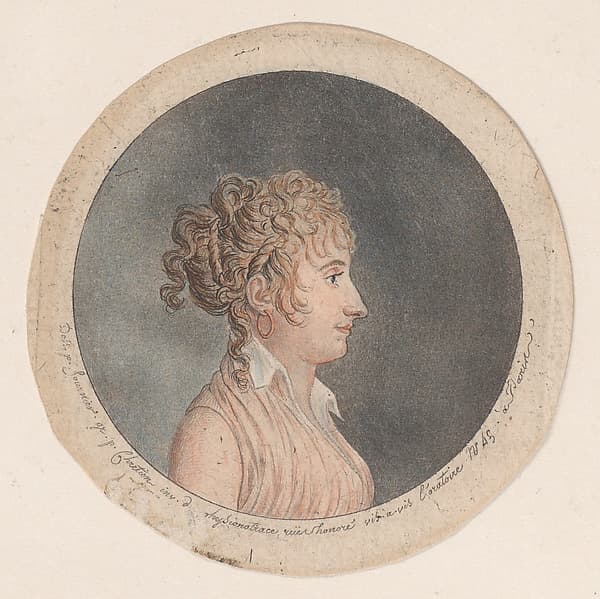 Portrait of a woman to right