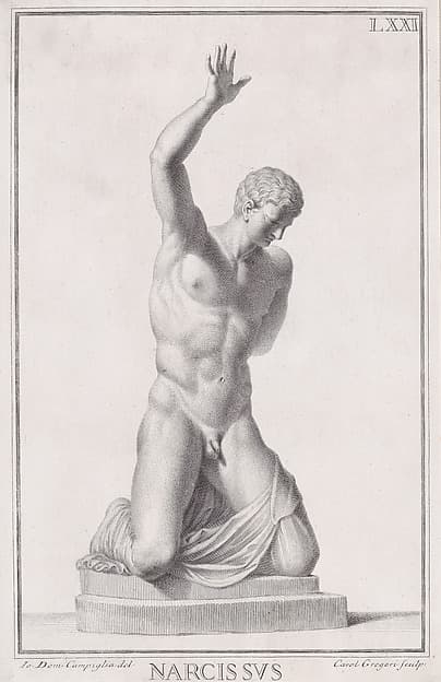 Plate LXXI (71): Narcissus, from "Museum Florentinum" (Statuae antiquae dorum et virorum illustrium)