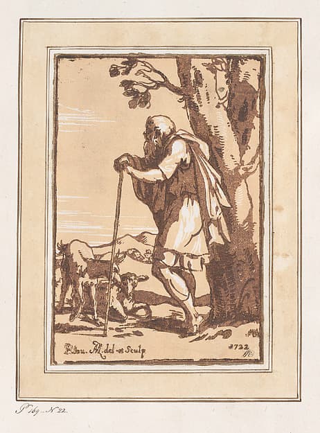 Elderly Shepherd Leaning on a Staff