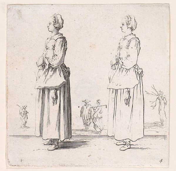 La Paysanne Tournée a Gauche, les Mains Appuyées l'Une sur l'Autre (The Peasant Woman Turned to the Left, One Hand Placed in the Other), from Varie Figure (Various Figures), plate 4