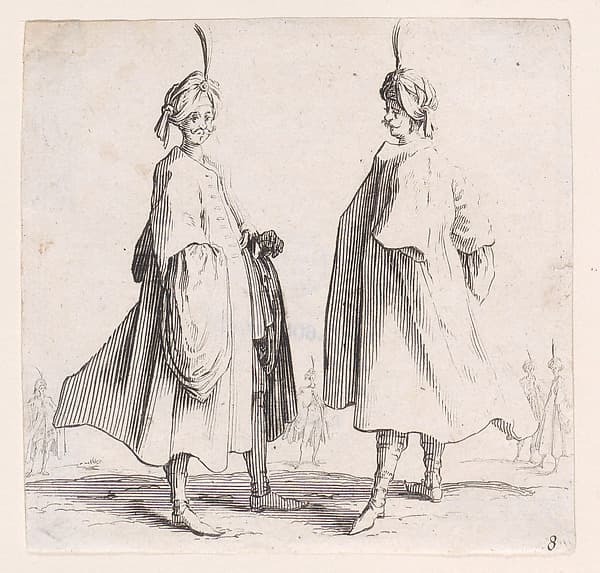 Les Deux Turcs Coiffés d'un Turban Avec un Aigrette (Two Turks Wearing Turbans with an Egret Feather), from Varie Figure (Various Figures), plate 8