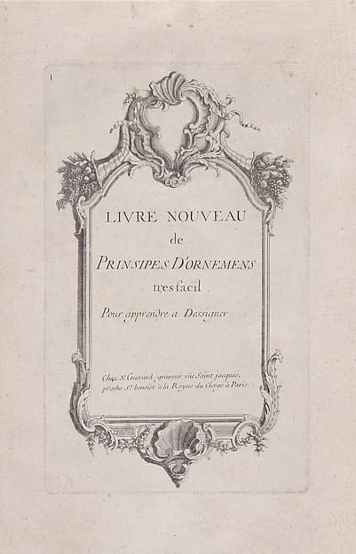 Title Page to 'Livre Nouveau de Prinsipes D'Ornemens, tres facil. Pour apprendre a Dessigner.