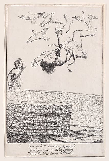 Plate 11: Bertoldino falling into the fish pond, from "Bertoldo, Bertoldino, and Cacasenno"