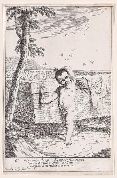 Plate 12: Bertoldino whipping himself to kill flies, from "Bertoldo, Bertoldino, and Cacasenno"