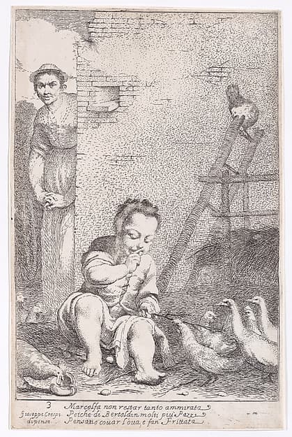 Plate 9: Marcolfa finds Bertoldino hatching eggs, from "Bertoldo, Bertoldino, and Cacasenno"