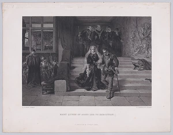 Mary, Queen of Scots led to execution, from "The Art Journal," New Series volume 1, plate 11, page 144