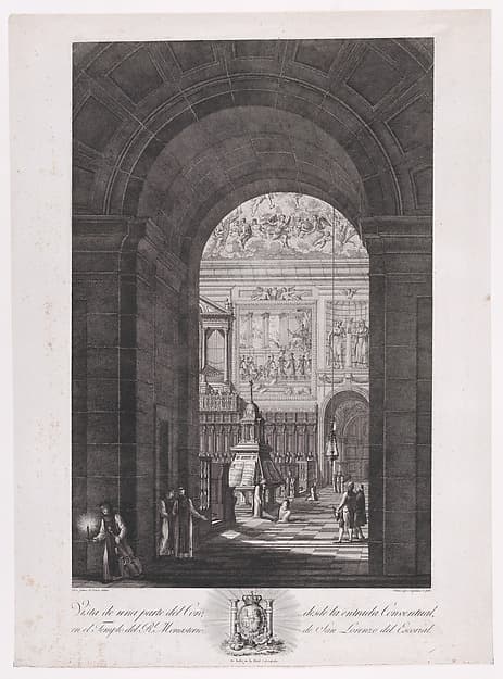 View of the Choir inside the church of the monastery of El Escorial, from a series of "Views of El Escorial"