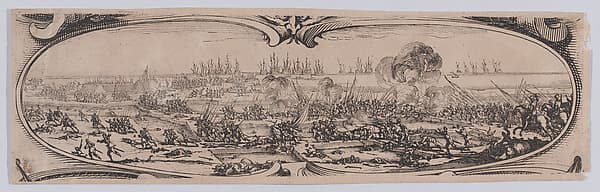Border at Lower Right: Défaite des Anglais (Defeat of the English), from an etching on six plates of a central battle scene framed by ten additional plates, entitled Siège de la Citadelle de St-Martin dans l'Île de Ré (Siege of the Citadel of St. Martin on the Île de Ré)