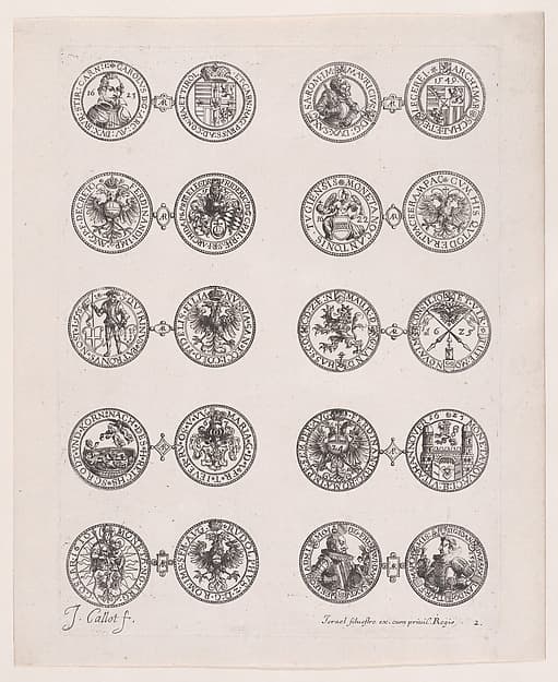 2nd Plate, Featuring 10 Coins Issued by European Princes in the 16th and 17th centuries, from Les Monnaies (The Currencies)