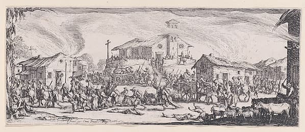 Pillage et Incendie d'un Village (Looting and Burning of a Village), from "Les Misères et les Mal-Heures de la Guerre" (The Miseries and Misfortunes of War), plate 7