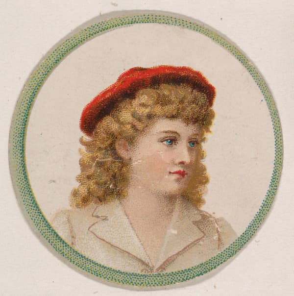 Woman wearing red cap, from the Novelties series (N228, Type 2) issued by Kinney Bros.