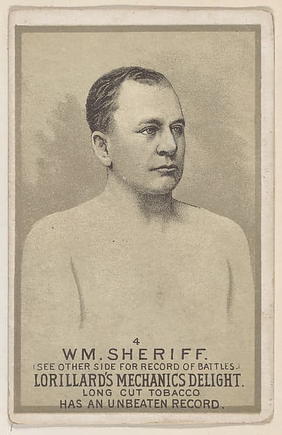 Card 4, William Sheriff, from the Prizefighters series (N269) issued by P. Lorillard Company to promote Mechanics Delight Long Cut Tobacco