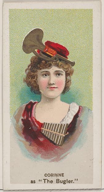 Corinne as "The Bugler," from the series Fancy Dress Ball Costumes (N73) for Duke brand cigarettes