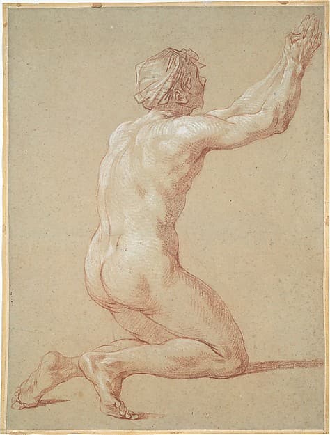 Kneeling Nude Youth with Raised Clasped Hands