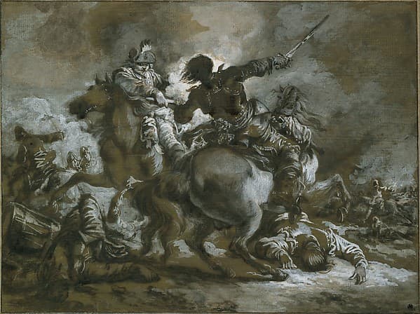 Cavalry Skirmish with a Fallen Drummer at Left