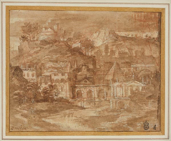 A Classical Landscape with Buildings by a River
