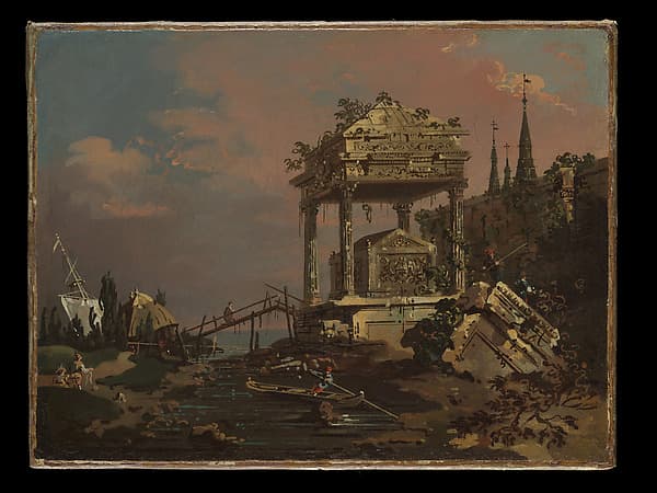 Imaginary View with a Tomb by the Lagoon