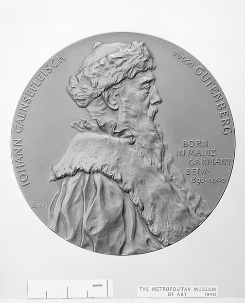 Johannes Gutenberg (ca. 1393/1400–1486): Commemorative of the Erection in New York by Robert Hoe of a Statue of Gutenberg in 1889