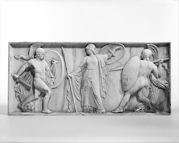 Achilles about to kill Hector, Pallas Athena between them