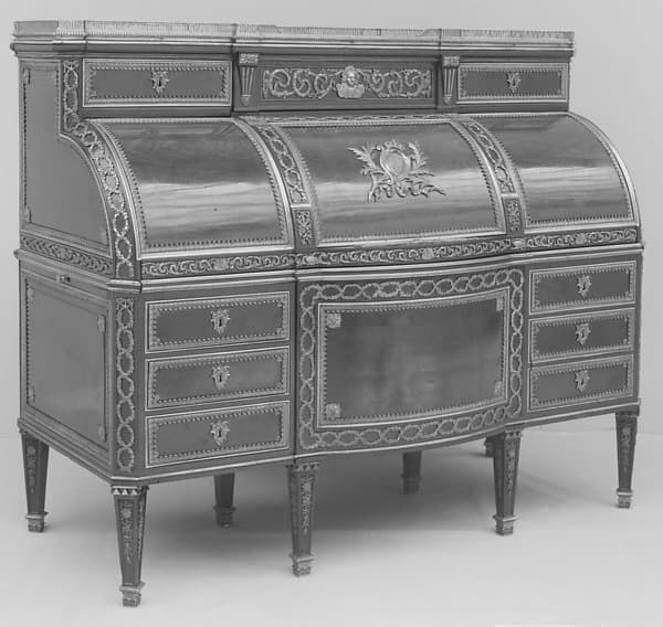 Cylinder-fall desk and chair