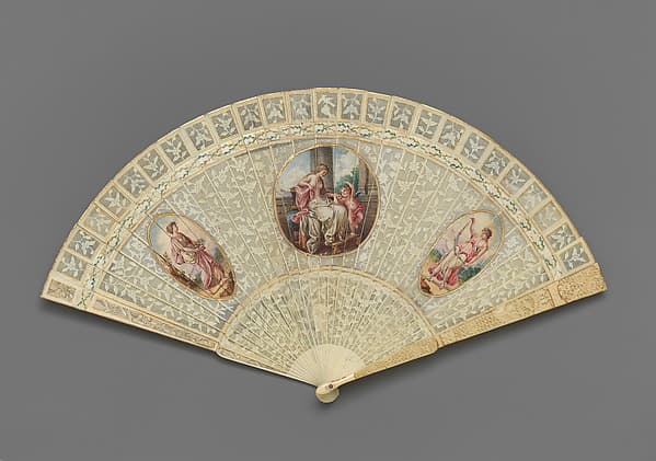 Brisé fan, with representations of classical figures flanking Venus and Cupid