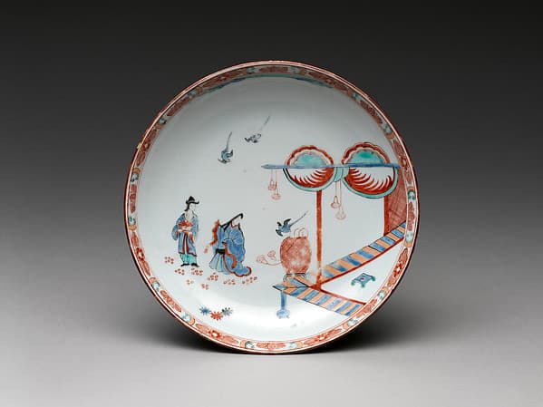 Dish with Japanese court woman and birds