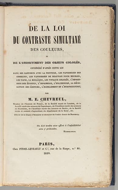 De la loi du contraste simultané des couleurs, et de l'assortiment des objets colorés, considéré d'après cette loi