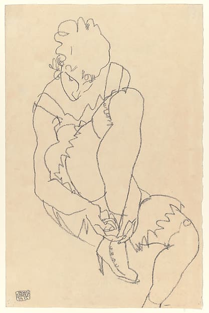 Woman Buttoning Her Shoes (recto); Study for Reclining Nude with Arms Raised (verso)