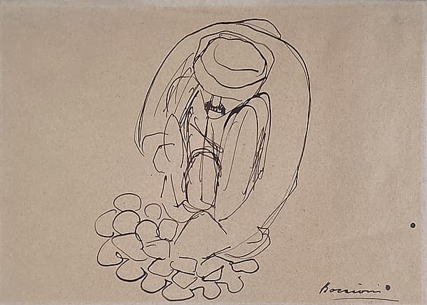 Study for "The Street Pavers": Man Laying Paving Stones