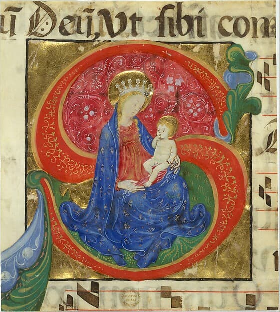 Manuscript Illumination with the Virgin and Child in an Initial S, from an Antiphonary
