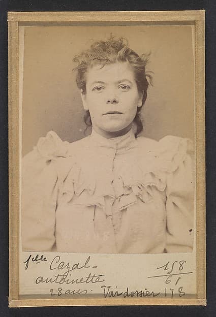 Cazal. Antoinette. 28 ans, née à Salgouz (Cantal). Couturière. Anarchiste. 28/2/94.