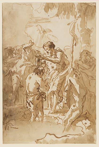 The Baptism of Christ (with Christ Standing at Left Center, His Back Turned, and a Youth Stripping in the Right Foreground)