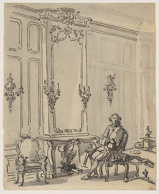 A Venetian Interior, with a Young Man Seated by the Fire