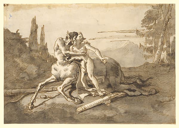 Centaur Embracing Nymph in a Wild Landscape